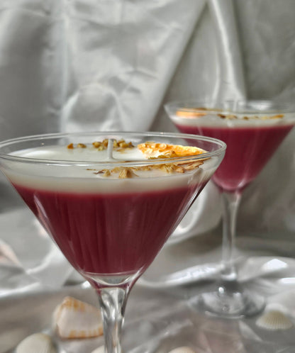 vela en copa de martini de frambuesa y limon